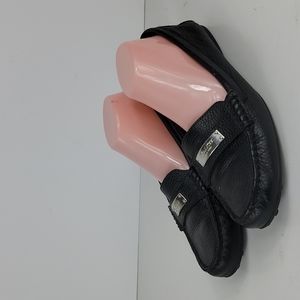 Coach Fredrica Black Pebbled Leather Slip On Driving Loafers